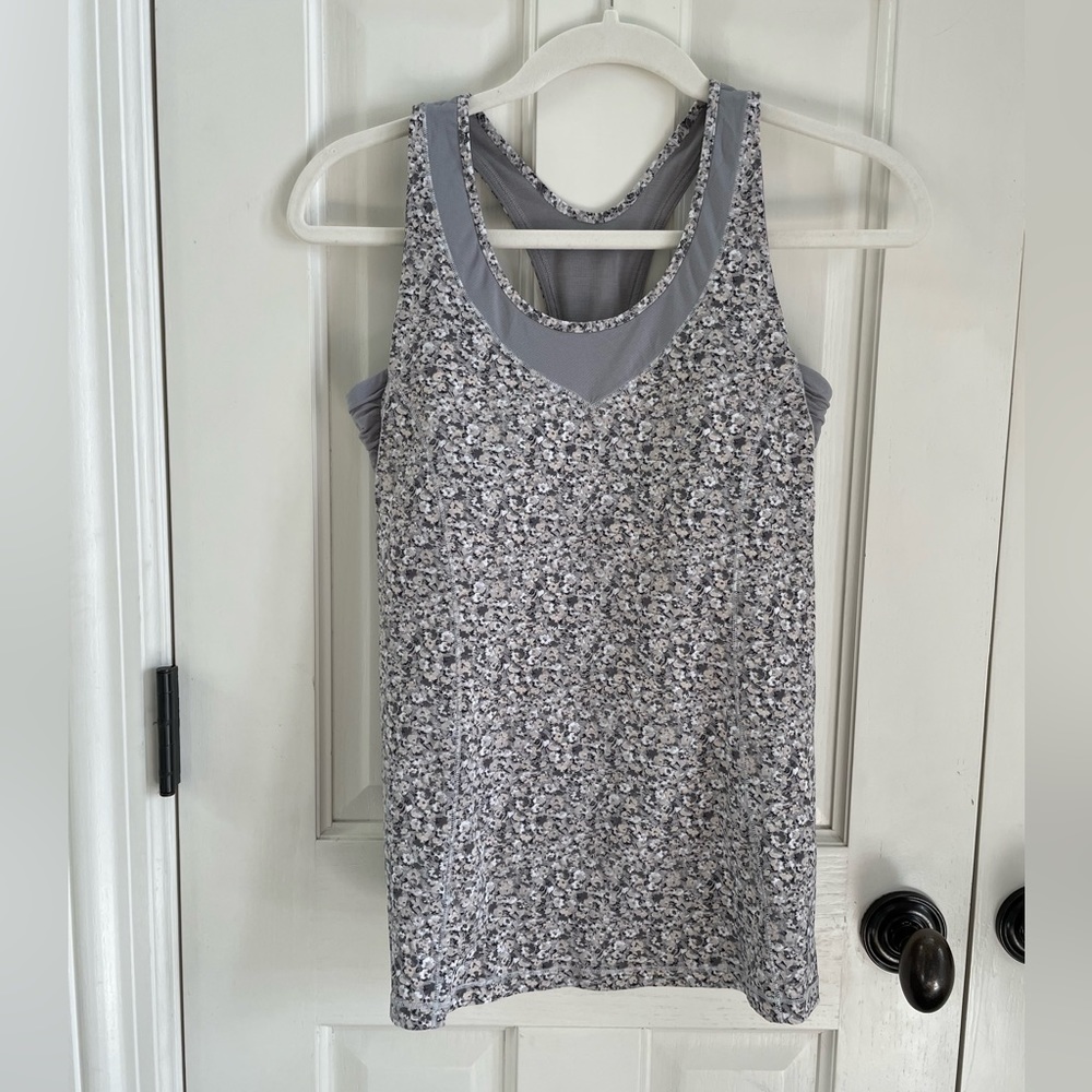 Lululemon gray floral yoga tank. Built in bra.